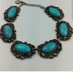 VINTAGE Turquoise Faux Silver
Concho Necklace